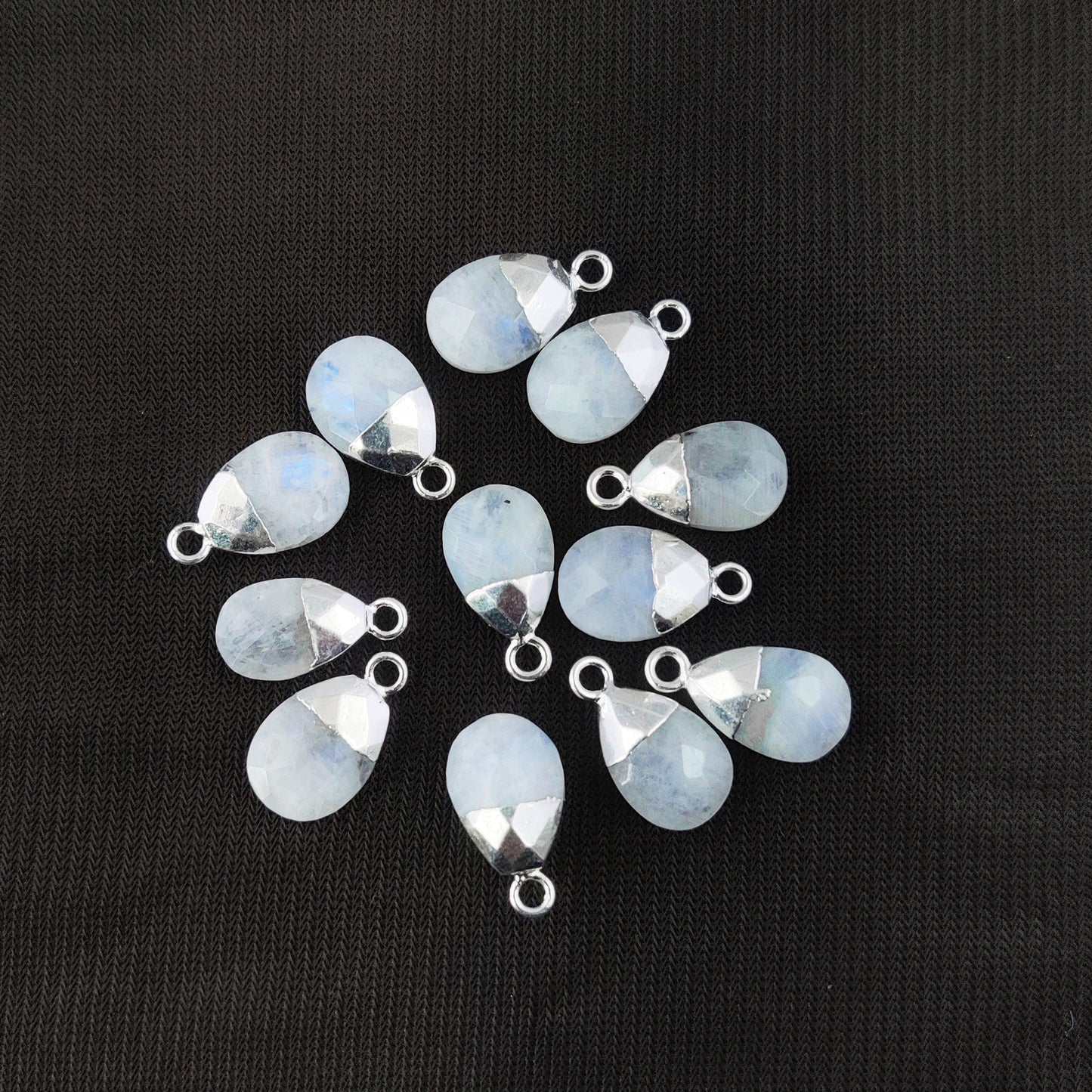Rainbow Moonstone Pendant Pear Shape 13×9mm Natural Gemstone Teardrop Charm Handmade Silver Electroplated for DIY Jewelry Making – Selling Per Piece
