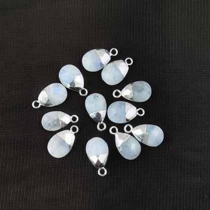 Rainbow Moonstone Pendant Pear Shape 13×9mm Natural Gemstone Teardrop Charm Handmade Silver Electroplated for DIY Jewelry Making – Selling Per Piece