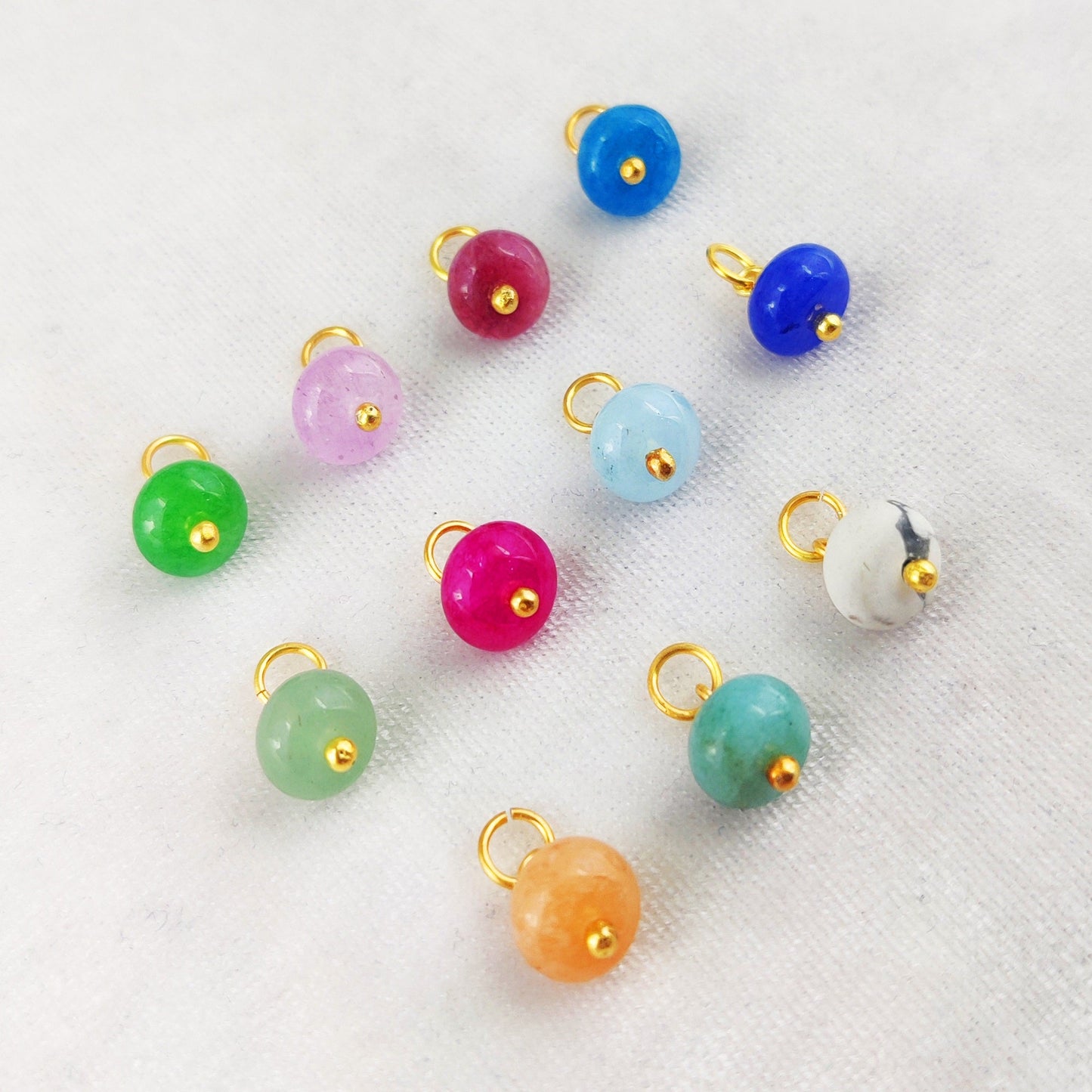 Gold Plated Silver 8mm Roundel Gemstone Bead Charms For Jewelry Making- Selling Per Piece