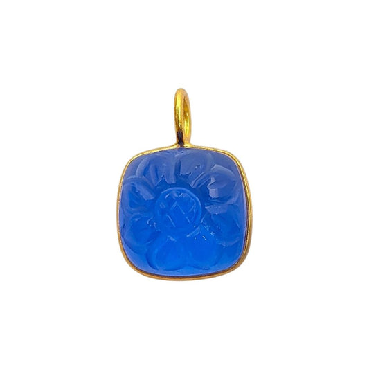 Iolite Quartz Flower Carved Pendant Cushion Shape Bezel Set Gemstone Charm DIY Jewelry Supply