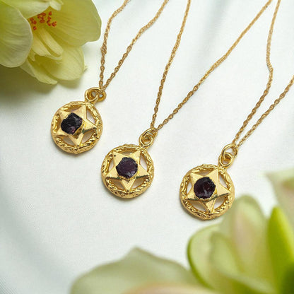 Handmade Gold Plated Garnet North Star Necklace Minimalist Layering Jewelry for Women