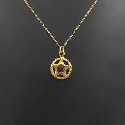 Handmade Gold Plated Garnet North Star Necklace Minimalist Layering Jewelry for Women