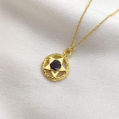 Handmade Gold Plated Garnet North Star Necklace Minimalist Layering Jewelry for Women