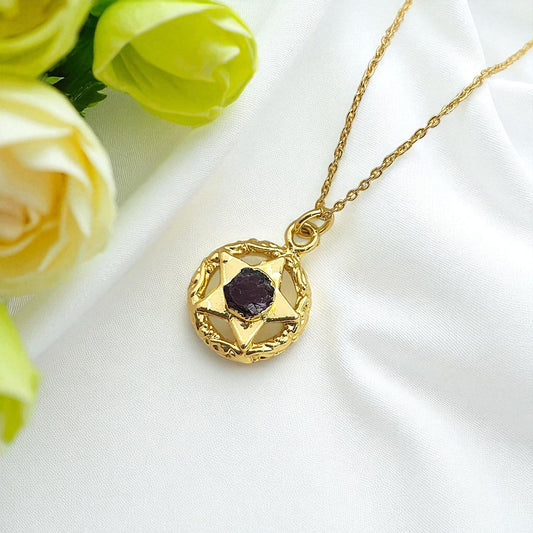 Handmade Gold Plated Garnet North Star Necklace Minimalist Layering Jewelry for Women
