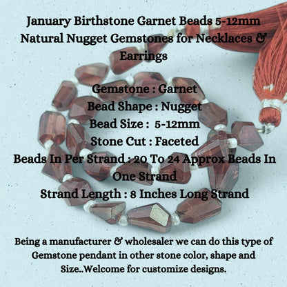 January Birthstone Garnet Beads 5-12mm Natural Nugget Gemstones for Necklaces & Earrings