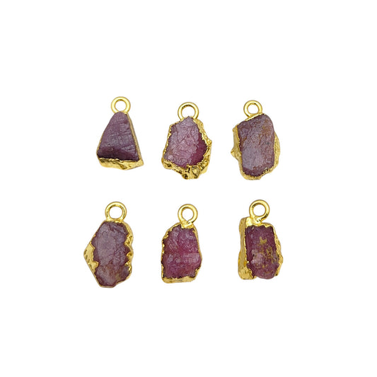 Raw Ruby Gemstone Pendant Gold-Electroplated Crystal for Empowerment, Chakra Healing & DIY Projects- Selling Per Piece