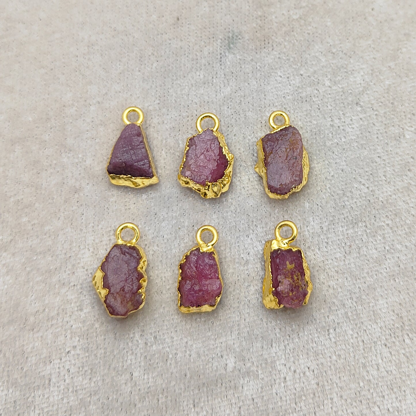 Raw Ruby Gemstone Pendant Gold-Electroplated Crystal for Empowerment, Chakra Healing & DIY Projects- Selling Per Piece