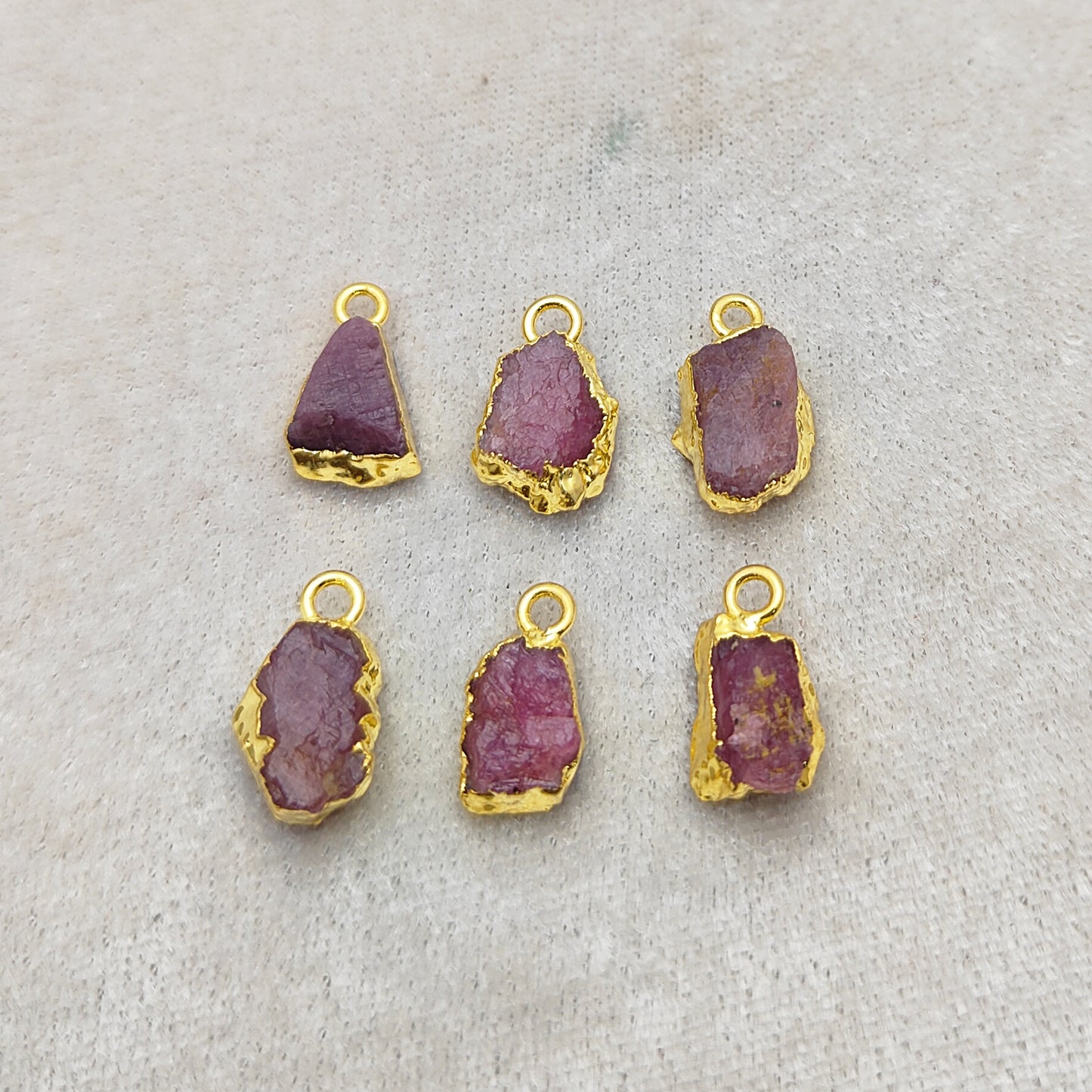 Raw Ruby Gemstone Pendant Gold-Electroplated Crystal for Empowerment, Chakra Healing & DIY Projects- Selling Per Piece