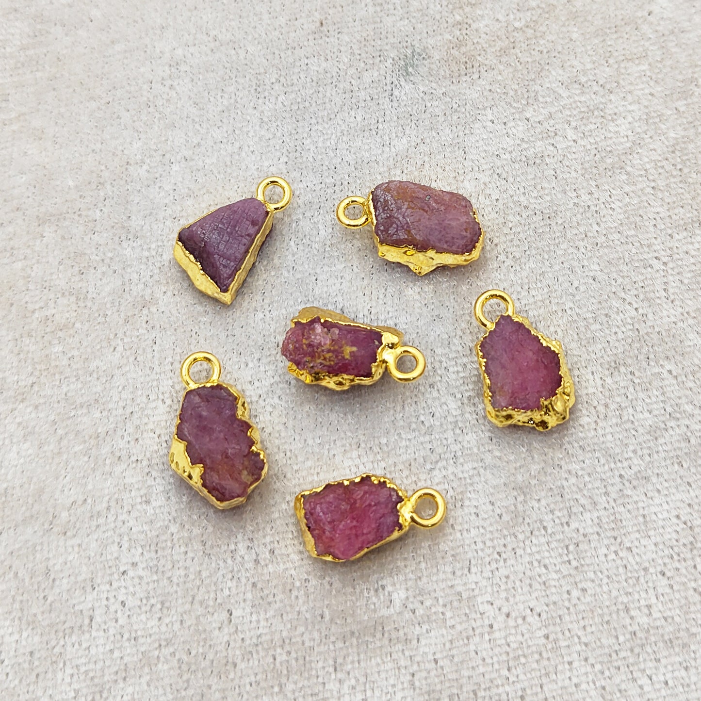 Raw Ruby Gemstone Pendant Gold-Electroplated Crystal for Empowerment, Chakra Healing & DIY Projects- Selling Per Piece