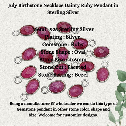 Sterling Silver Ruby Pendant Necklace for July