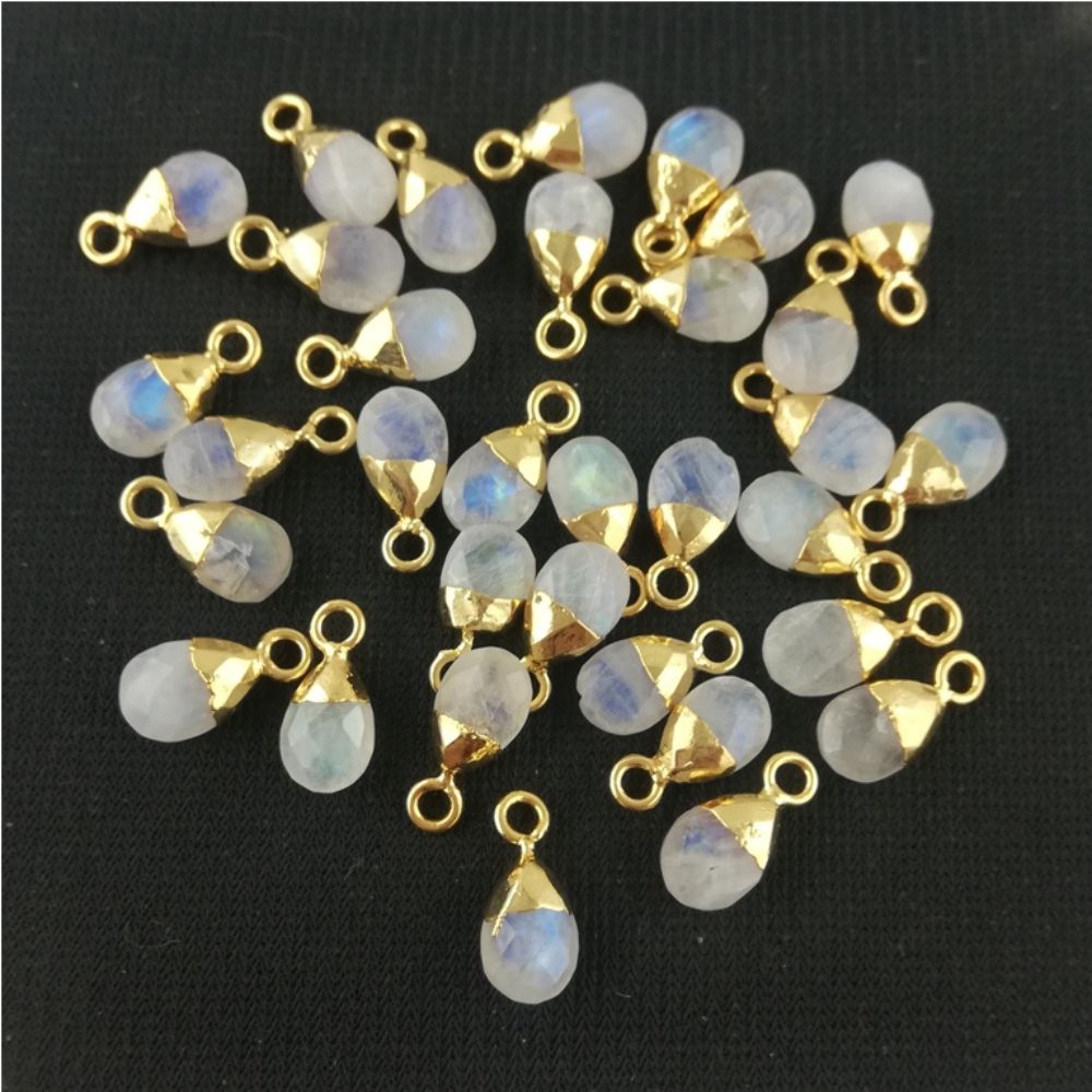 Rainbow Moonstone 13×9mm Teardrop Pendant, Gold Electroplated Handmade June Birthstone Gemstone for Jewelry Making - Selling Per Piece