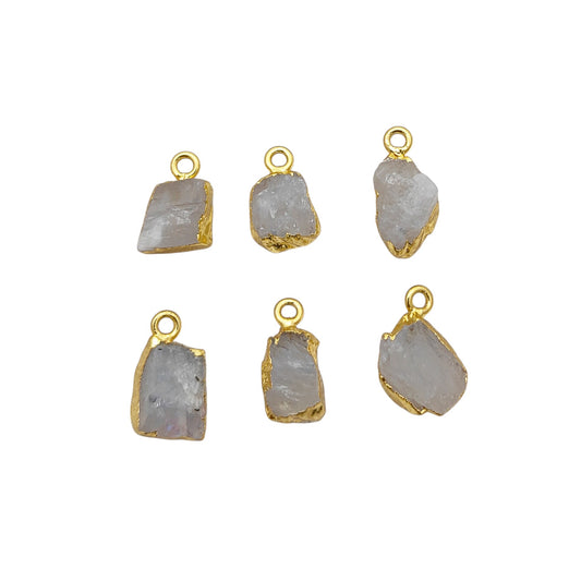 Rainbow Moonstone Healing Pendant Raw Crystal Charm with Gold Electroplated Handmade Jewelry- Selling Per Piece