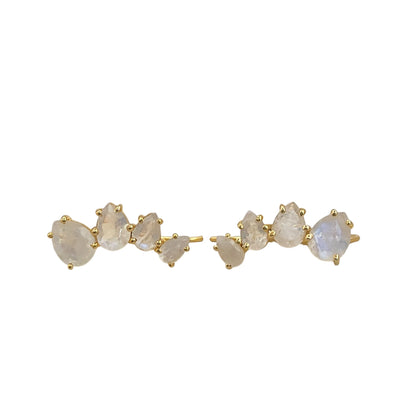June Birthstone Rainbow Moonstone Statement Ear Climbers Gold Plated 925 Sterling Silver Jewelry
