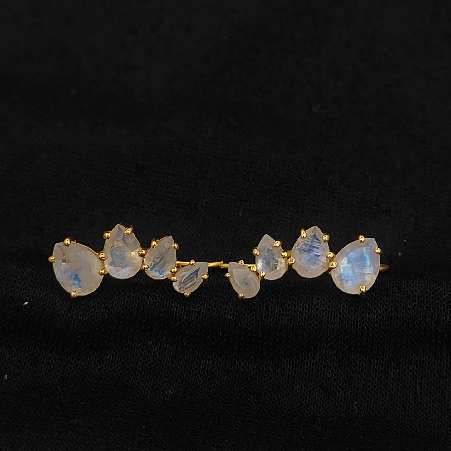 June Birthstone Rainbow Moonstone Statement Ear Climbers Gold Plated 925 Sterling Silver Jewelry