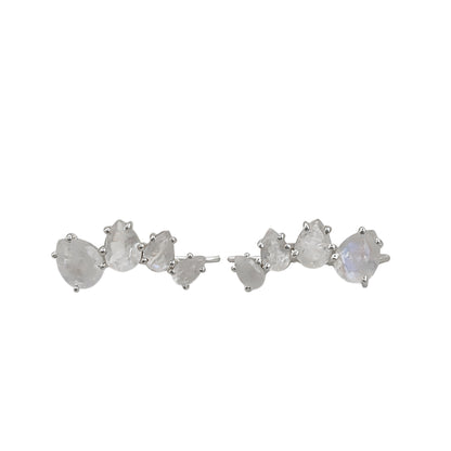 June Birthstone Rainbow Moonstone Statement Ear Climbers Gold Plated 925 Sterling Silver Jewelry
