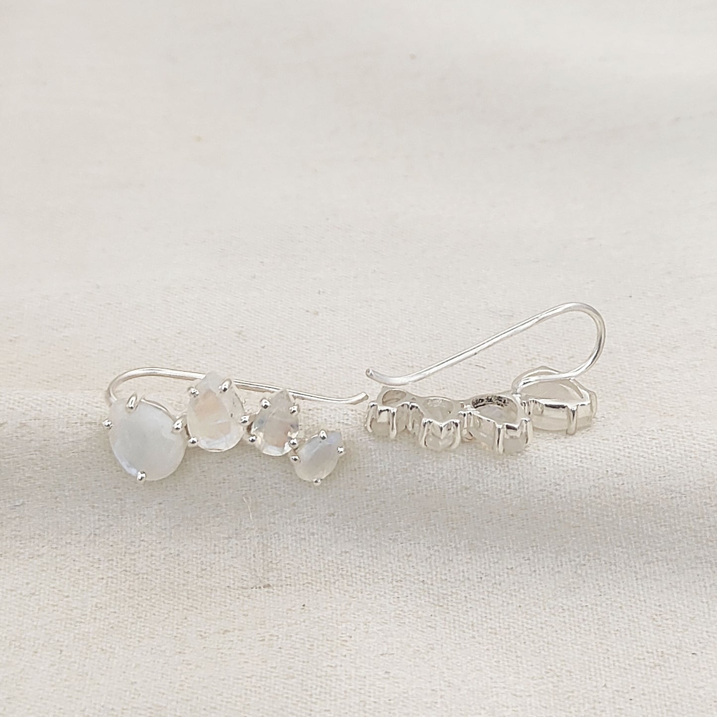 June Birthstone Rainbow Moonstone Statement Ear Climbers Gold Plated 925 Sterling Silver Jewelry