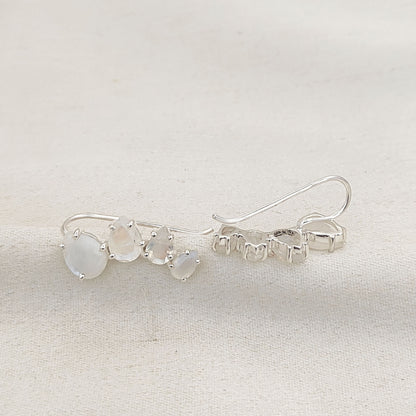 June Birthstone Rainbow Moonstone Statement Ear Climbers Gold Plated 925 Sterling Silver Jewelry