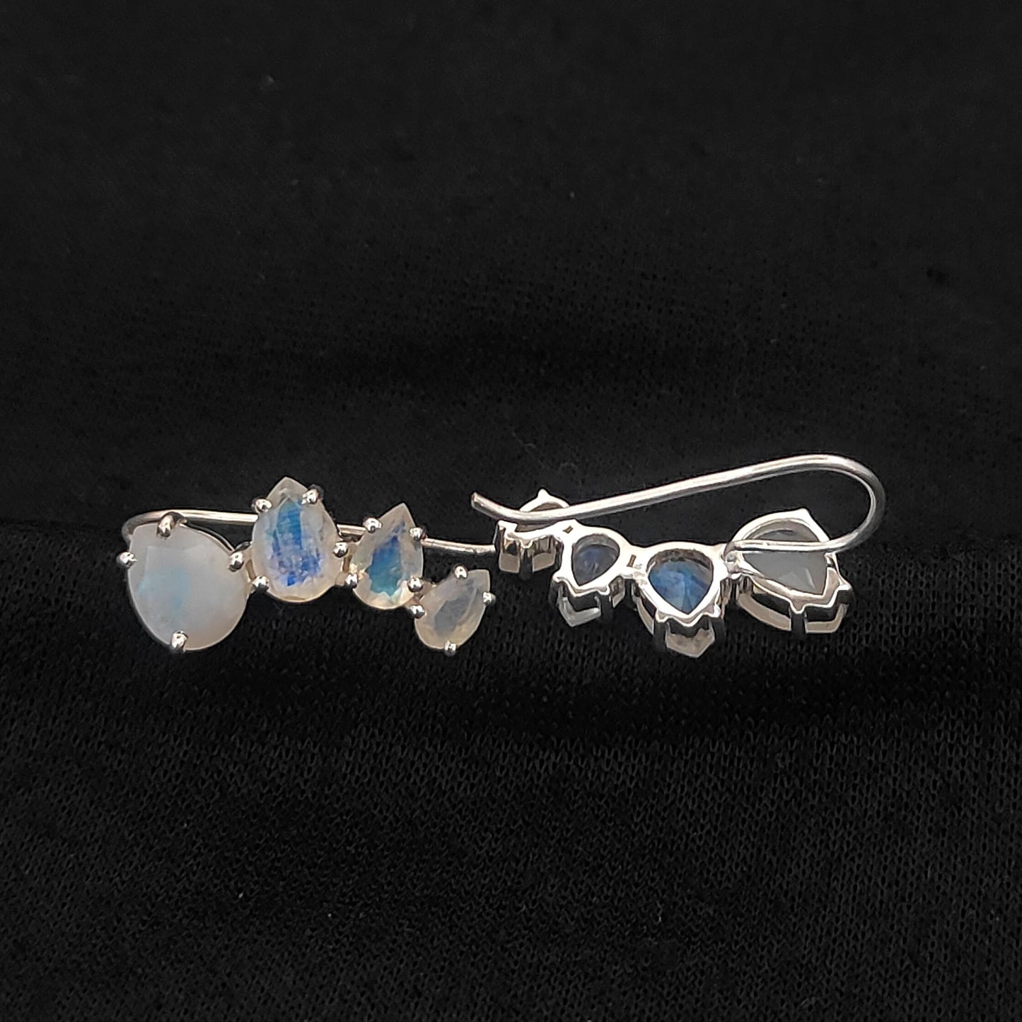 June Birthstone Rainbow Moonstone Statement Ear Climbers Gold Plated 925 Sterling Silver Jewelry