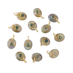 Handmade Blue Labradorite & Pyrite Pendant Gold Plated 925 Sterling Silver Gemstone Charm for DIY Jewelry Making- Selling Per Piece