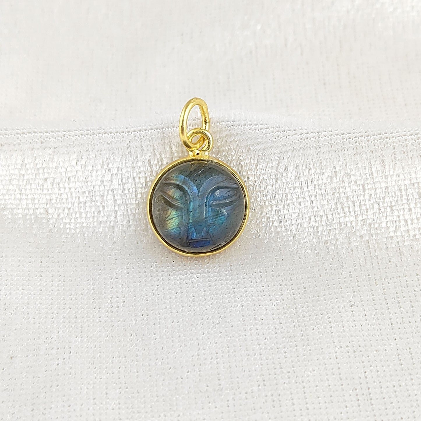 Labradorite Healing Crystal Moon Face Pendant Handmade Gold Plated 925 Sterling Silver Necklace Charm- Selling Per Piece