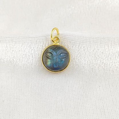 Labradorite Healing Crystal Moon Face Pendant Handmade Gold Plated 925 Sterling Silver Necklace Charm- Selling Per Piece