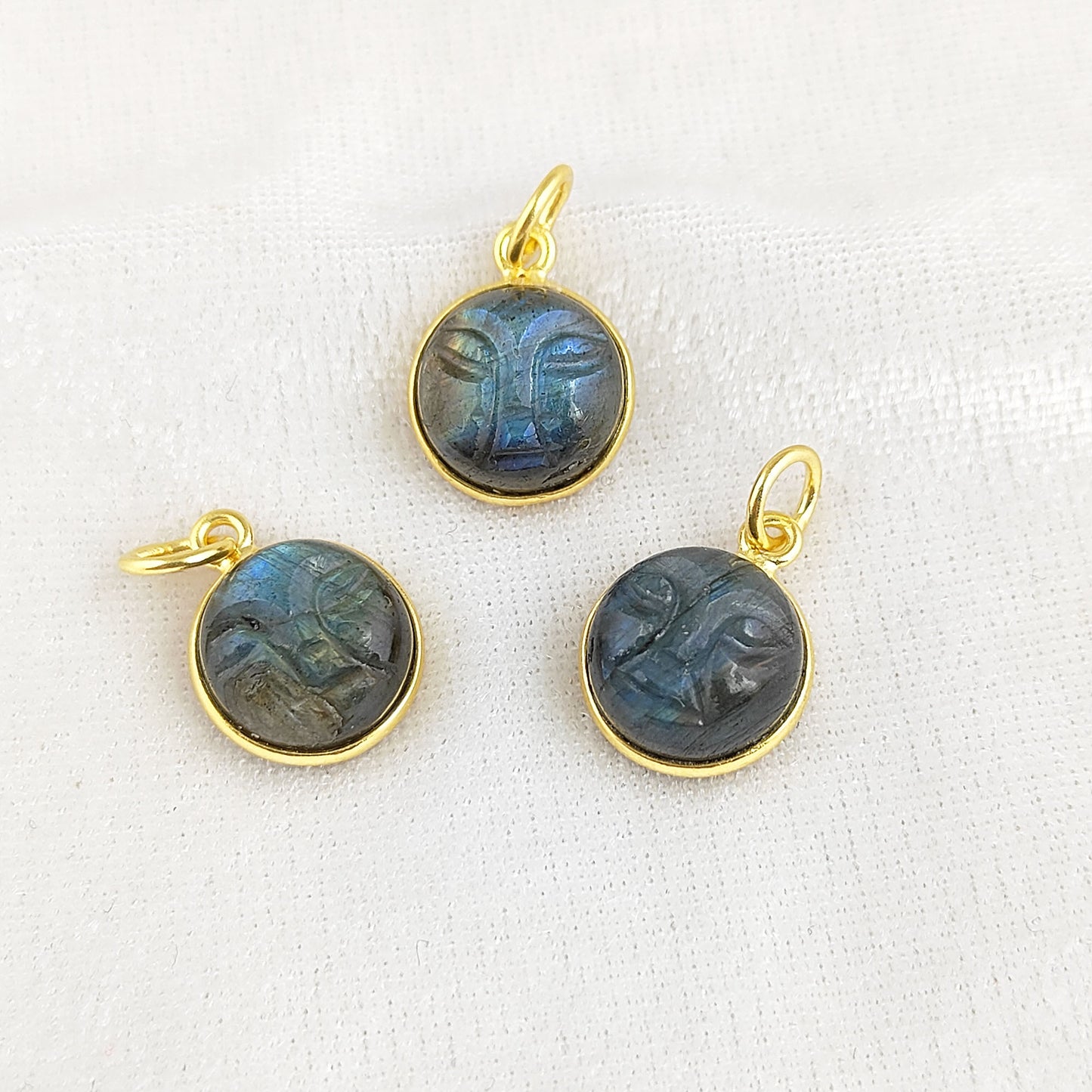 Labradorite Healing Crystal Moon Face Pendant Handmade Gold Plated 925 Sterling Silver Necklace Charm- Selling Per Piece