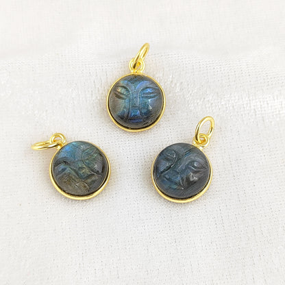 Labradorite Healing Crystal Moon Face Pendant Handmade Gold Plated 925 Sterling Silver Necklace Charm- Selling Per Piece