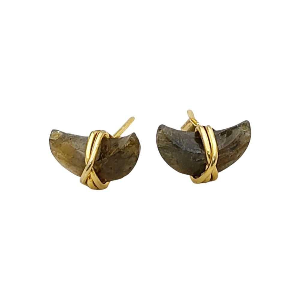 Labradorite Crescent Stud Earrings Dainty Handmade Gold Plated Sterling Silver Half Moon Jewelry Gift- Selling Per Piece