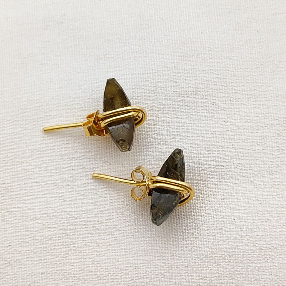 Labradorite Crescent Stud Earrings Dainty Handmade Gold Plated Sterling Silver Half Moon Jewelry Gift- Selling Per Piece