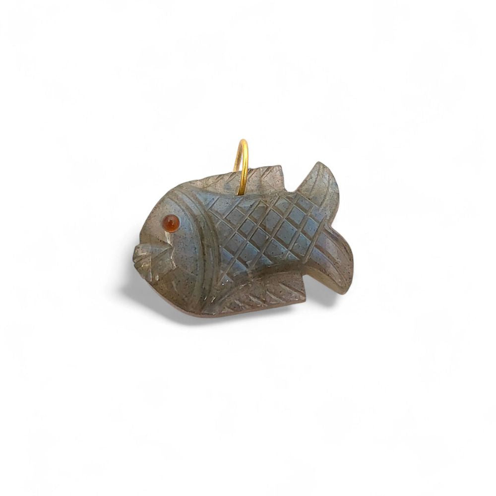 Labradorite Crystal Fish Pendant Artisan Carved Animal Charm for Necklaces, Bracelets & DIY Jewelry- Selling Per Piece