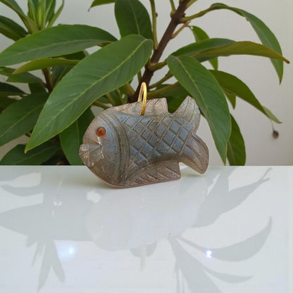 Labradorite Crystal Fish Pendant Artisan Carved Animal Charm for Necklaces, Bracelets & DIY Jewelry- Selling Per Piece