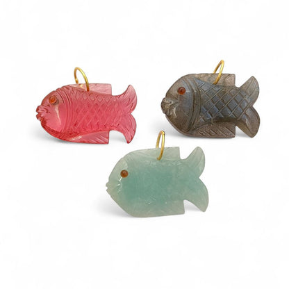 Labradorite Crystal Fish Pendant Artisan Carved Animal Charm for Necklaces, Bracelets & DIY Jewelry- Selling Per Piece