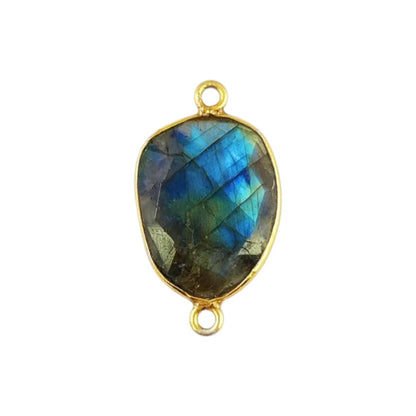 Natural Labradorite Connector Charm 12–15mm Free Form Stone with Gold Bezel – Jewelry Making Supply- Selling Per Piece