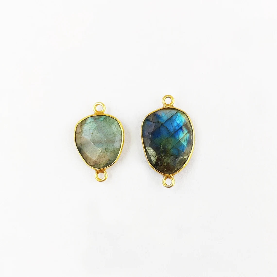 Natural Labradorite Connector Charm 12–15mm Free Form Stone with Gold Bezel – Jewelry Making Supply- Selling Per Piece