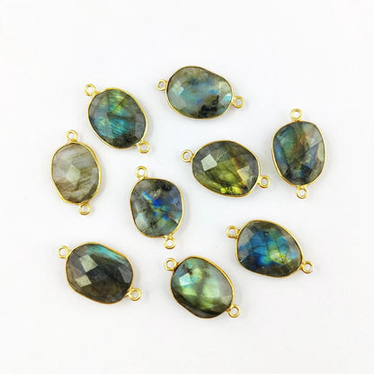 Natural Labradorite Connector Charm 12–15mm Free Form Stone with Gold Bezel – Jewelry Making Supply- Selling Per Piece
