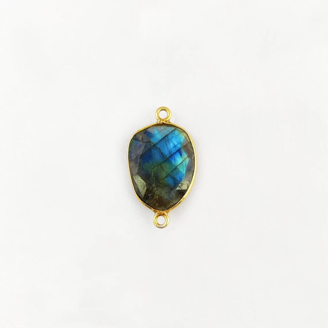 Natural Labradorite Connector Charm 12–15mm Free Form Stone with Gold Bezel – Jewelry Making Supply- Selling Per Piece