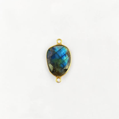Natural Labradorite Connector Charm 12–15mm Free Form Stone with Gold Bezel – Jewelry Making Supply- Selling Per Piece