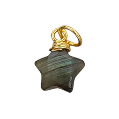 Labradorite Star Gemstone Pendant Blue Fire Gold Wire Wrapped Faceted Crystal Charm for Handmade Jewelry Design