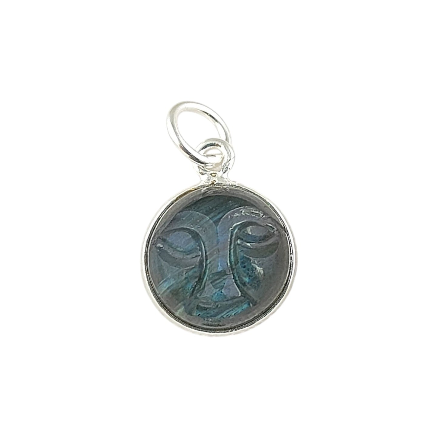 Labradorite Healing Crystal Moon Face Pendant Handmade Gold Plated 925 Sterling Silver Necklace Charm- Selling Per Piece