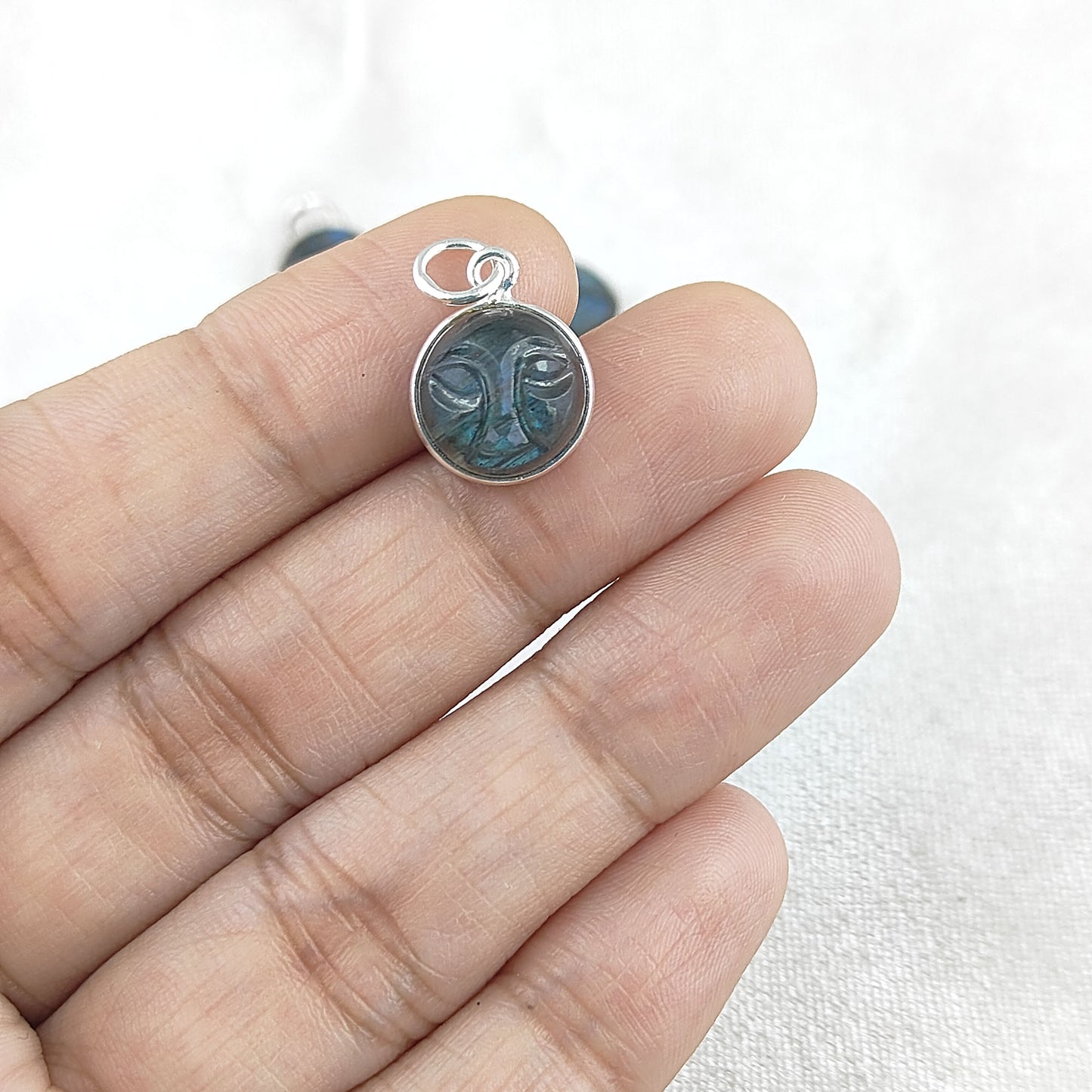 Labradorite Healing Crystal Moon Face Pendant Handmade Gold Plated 925 Sterling Silver Necklace Charm- Selling Per Piece