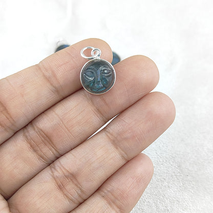 Labradorite Healing Crystal Moon Face Pendant Handmade Gold Plated 925 Sterling Silver Necklace Charm- Selling Per Piece