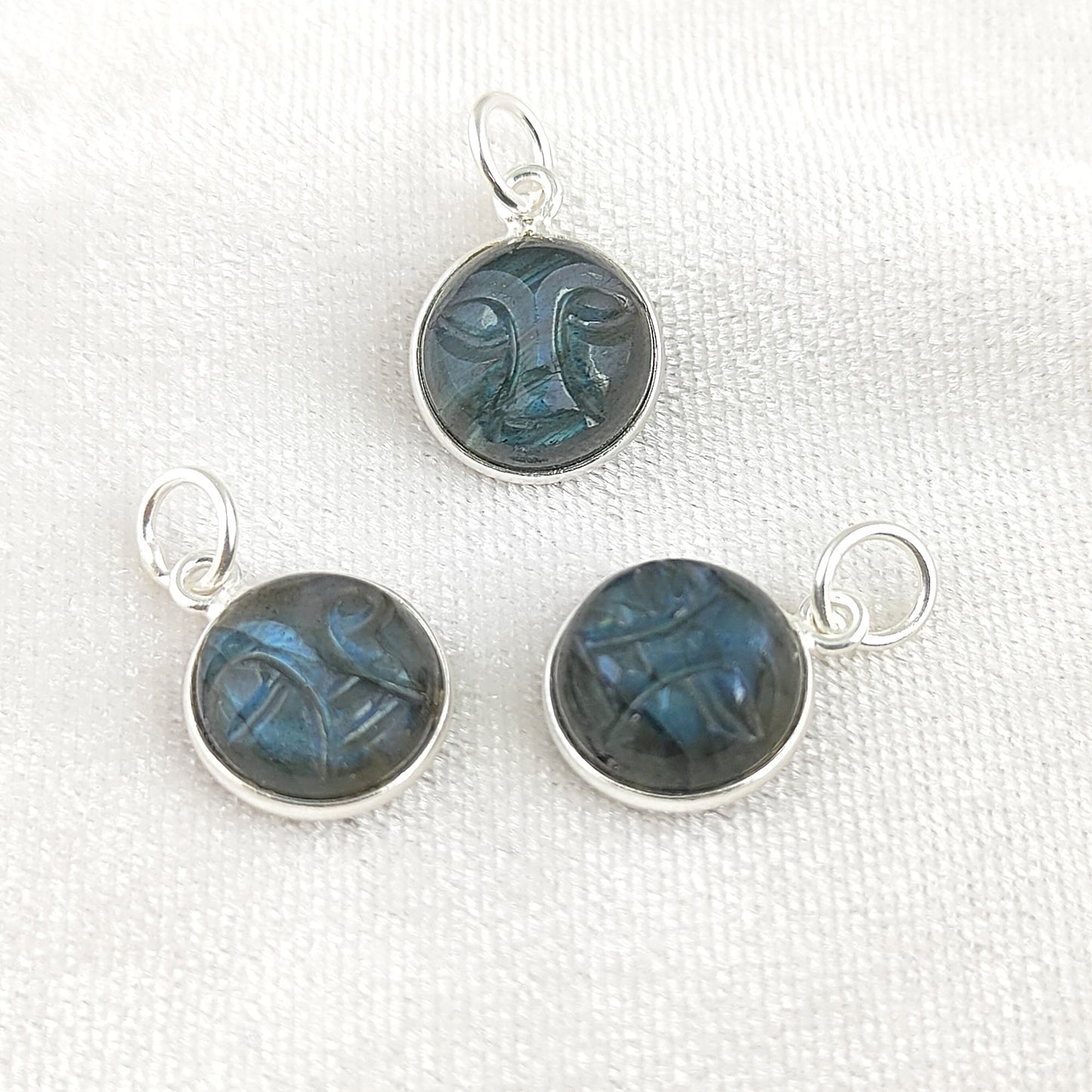 Labradorite Healing Crystal Moon Face Pendant Handmade Gold Plated 925 Sterling Silver Necklace Charm- Selling Per Piece