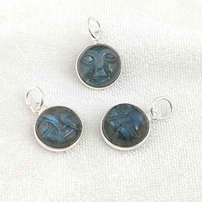 Labradorite Healing Crystal Moon Face Pendant Handmade Gold Plated 925 Sterling Silver Necklace Charm- Selling Per Piece