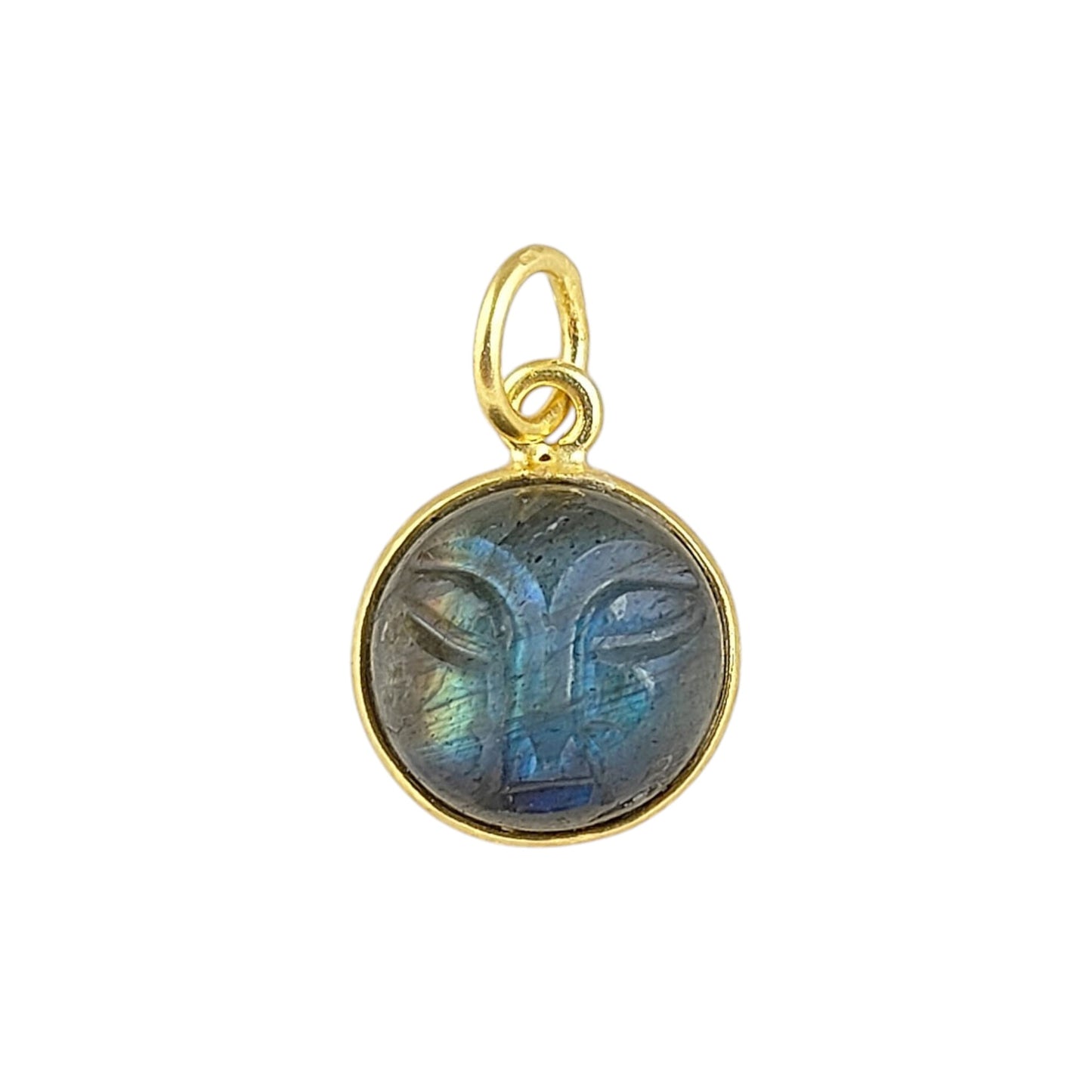 Unique Multi-Gemstone Moon Face Pendant Handmade Gold Plated Sterling Silver Necklace Charm- Selling Per Piece