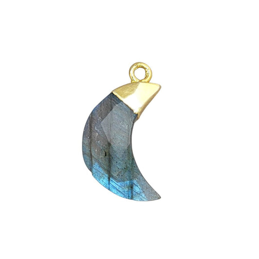 Gold Electroplated Labradorite Crescent Pendant – Half Moon Gemstone Charm for DIY Crafts