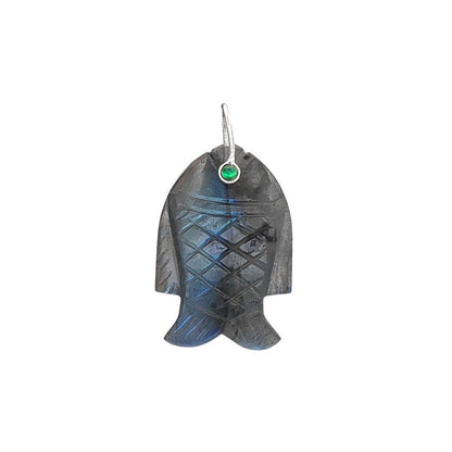 Multi Color Gemstone Fish Pendant Hand Carved Crystal Charm with Gold Plated 925 Sterling Silver Bail for Necklace Making