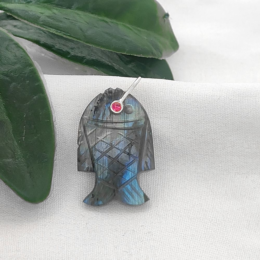 Labradorite Fish Pendant Hand Carved Gemstone Charm Gold Plated 925 Sterling Silver Bail for Jewelry Making Necklace Supply