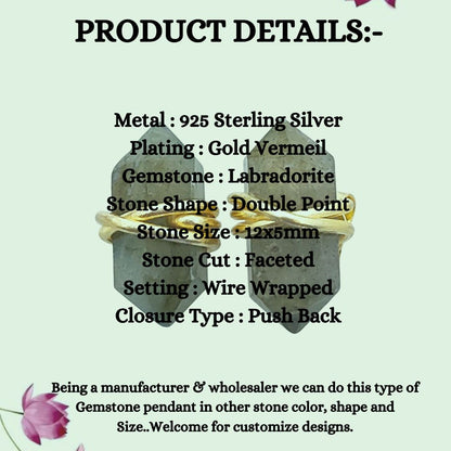 Dainty Labradorite Stud Earrings, Handmade 12x5mm Gold Vermeil Gemstone Jewelry – Selling Per Piece