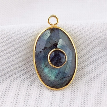 Labradorite Gemstone Pendant Gold Vermeil Double Stone Dangle Charms Pendant Handmade Jewelry- Selling Per Piece