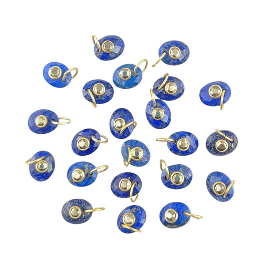 Lapis Lazuli & Moss Agate Gemstone Pendant Gold Plated Charms in 925 Sterling Silver- Selling Per Piece